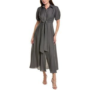 Bgl Womens Tie Front Midi Shirtdress, Grey
